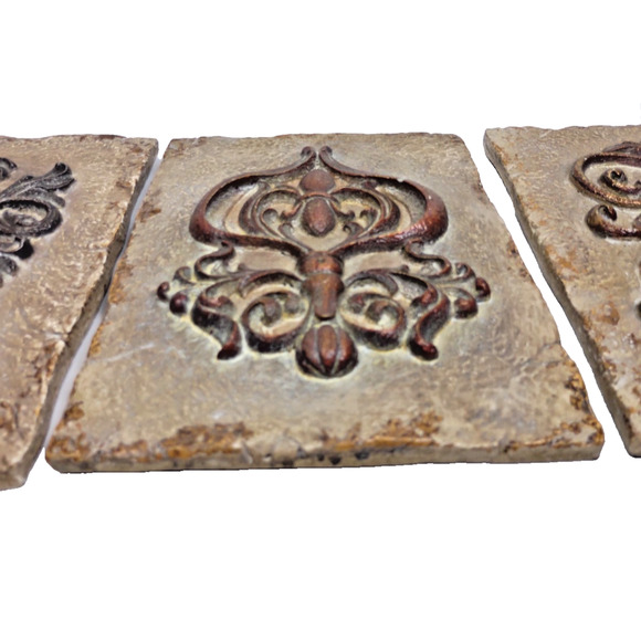 Southern Living at Home Decorative Stone Wall Plaques Fleur De Lis Tile 3 Pcs - Picture 5 of 9